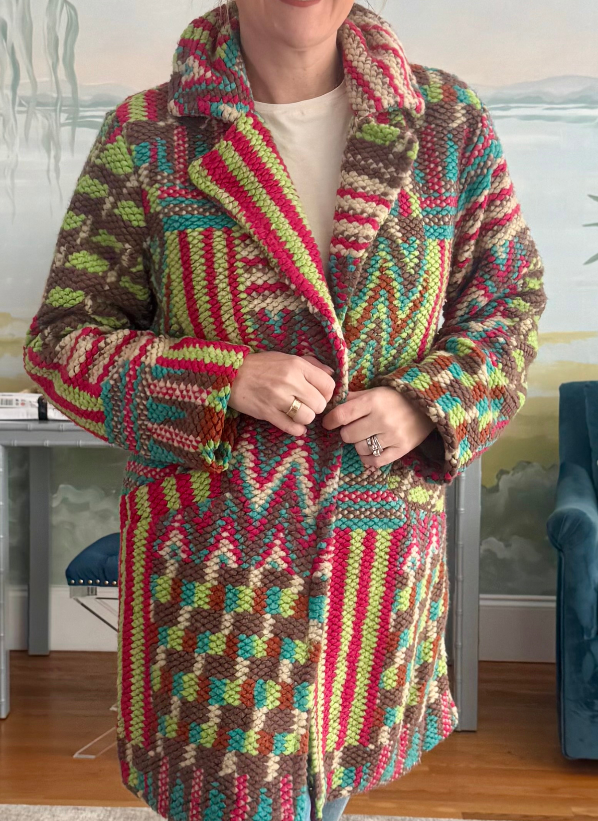 Boucle Multi Print Coat