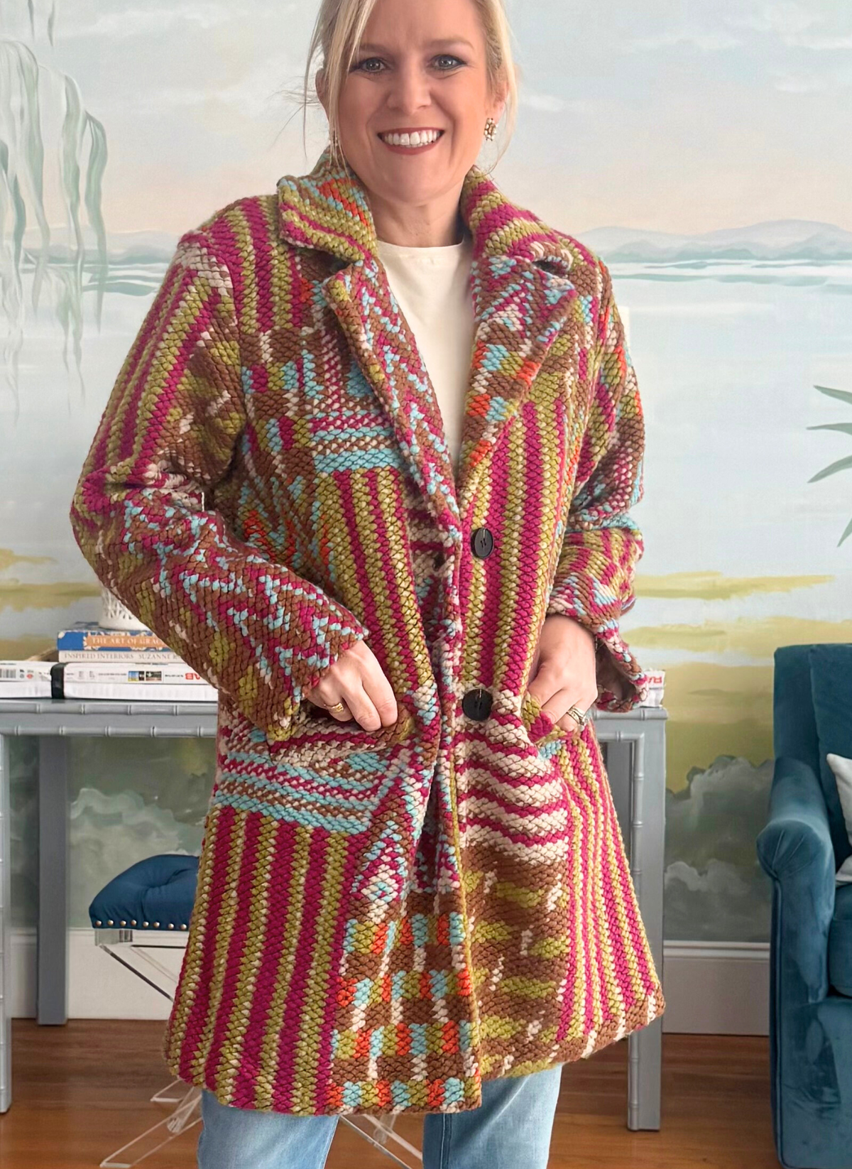 Boucle Multi Print Coat