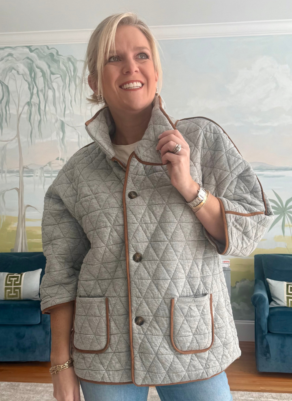 Suede Trim Quilted Jacket