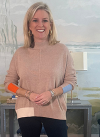 Color Block Mock Neck Sweater