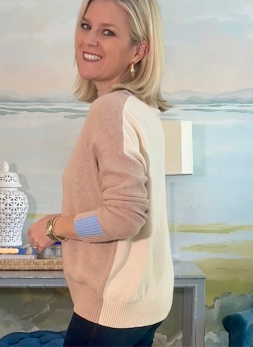 Color Block Mock Neck Sweater