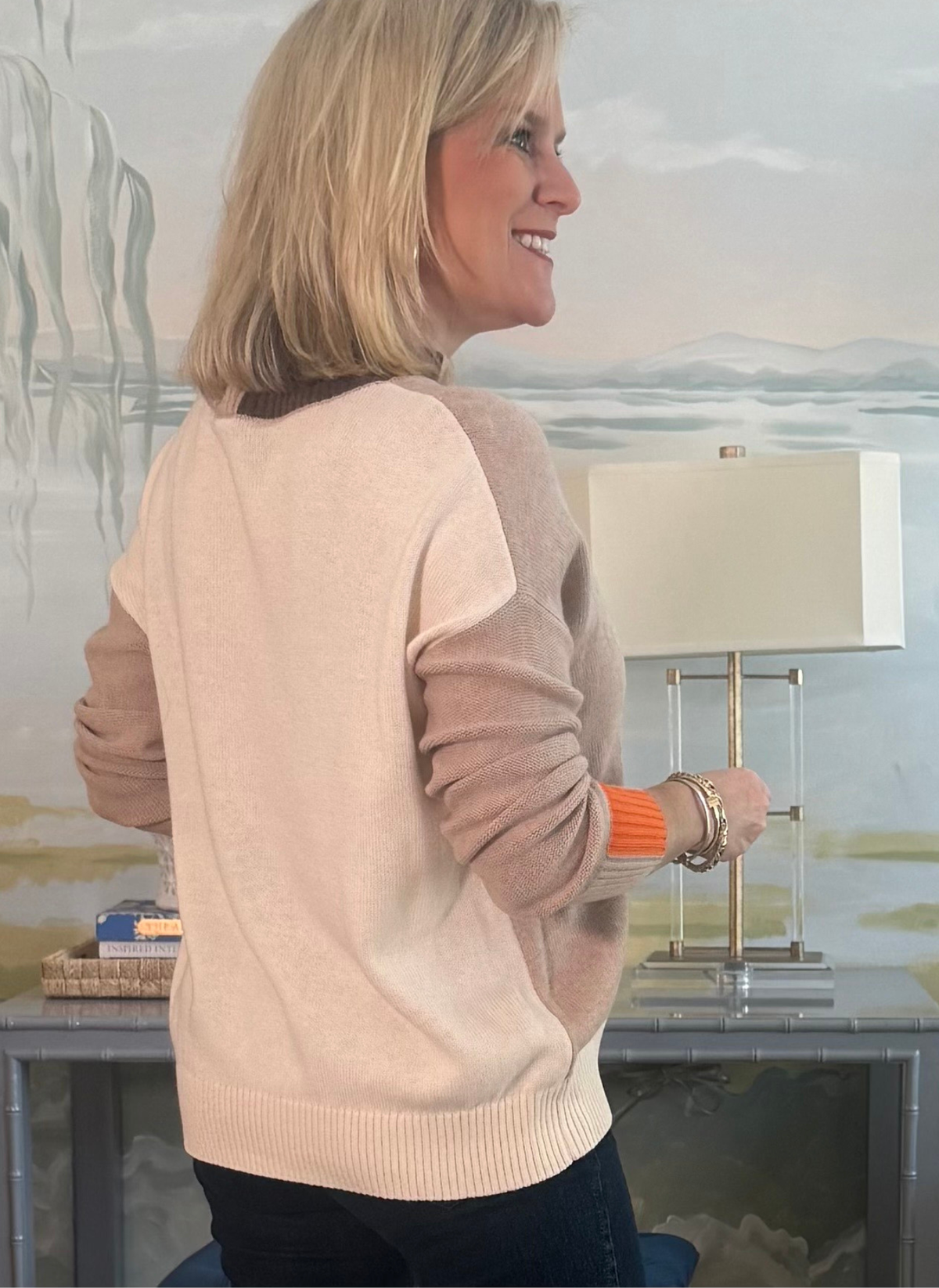 Color Block Mock Neck Sweater