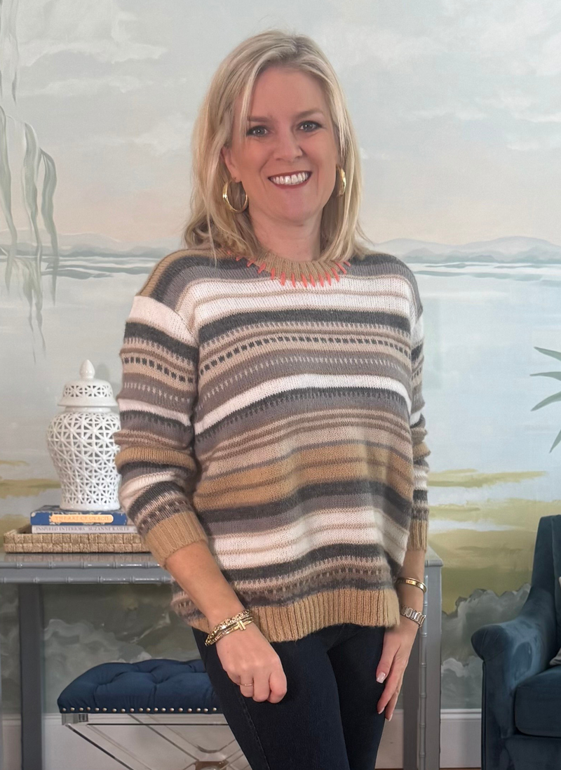 Mohair Stripe Whip Stitch Sweater