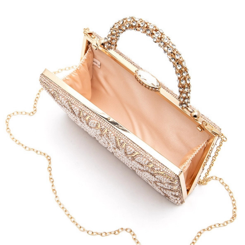 Rhinestone Handle Flower Box Clutch