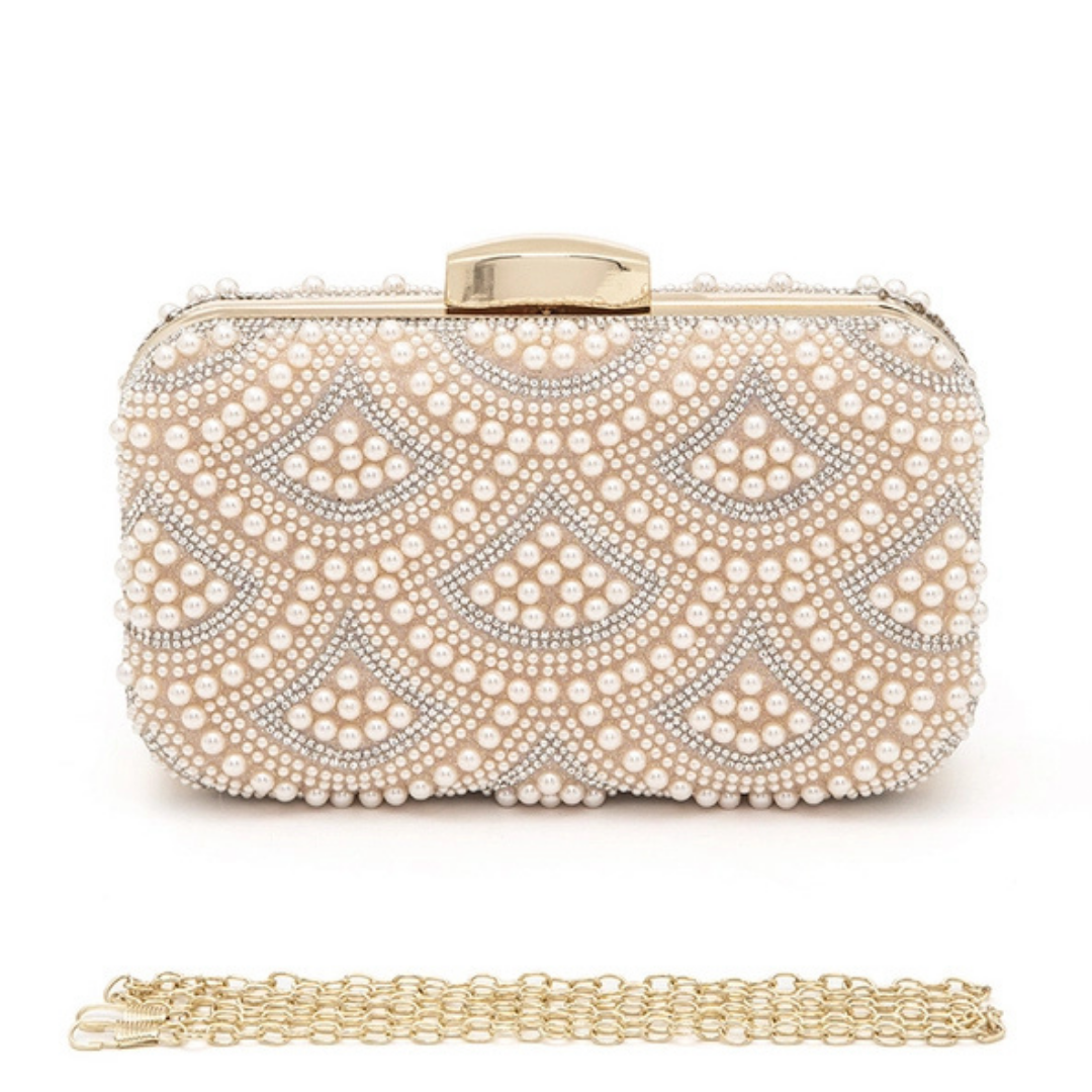 Pearl Rhinestone Design Evening Clutch
