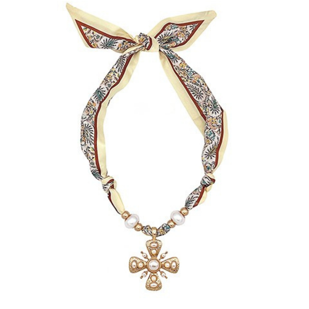 Square Cross Pendant Scarf Necklace