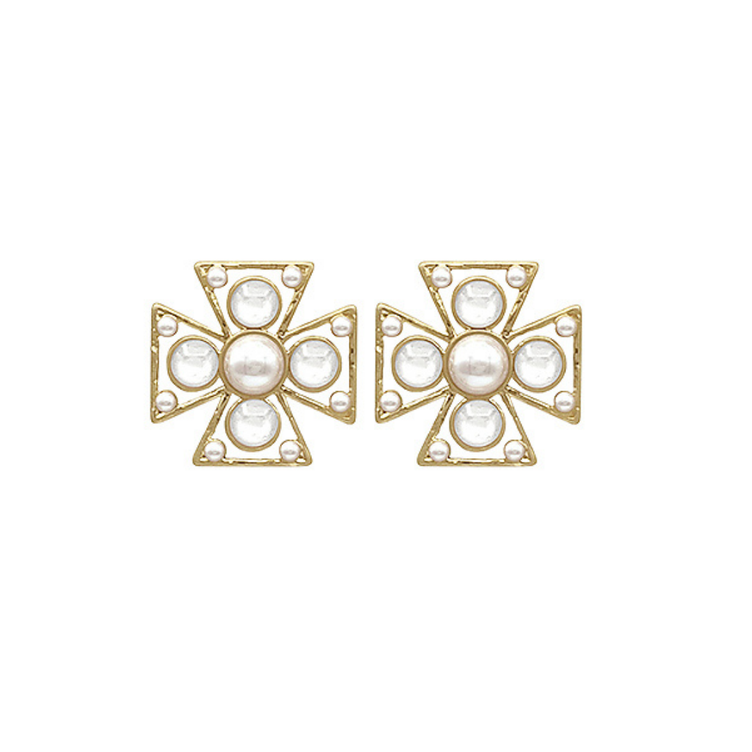 Byzantine Cross + Stone Earrings