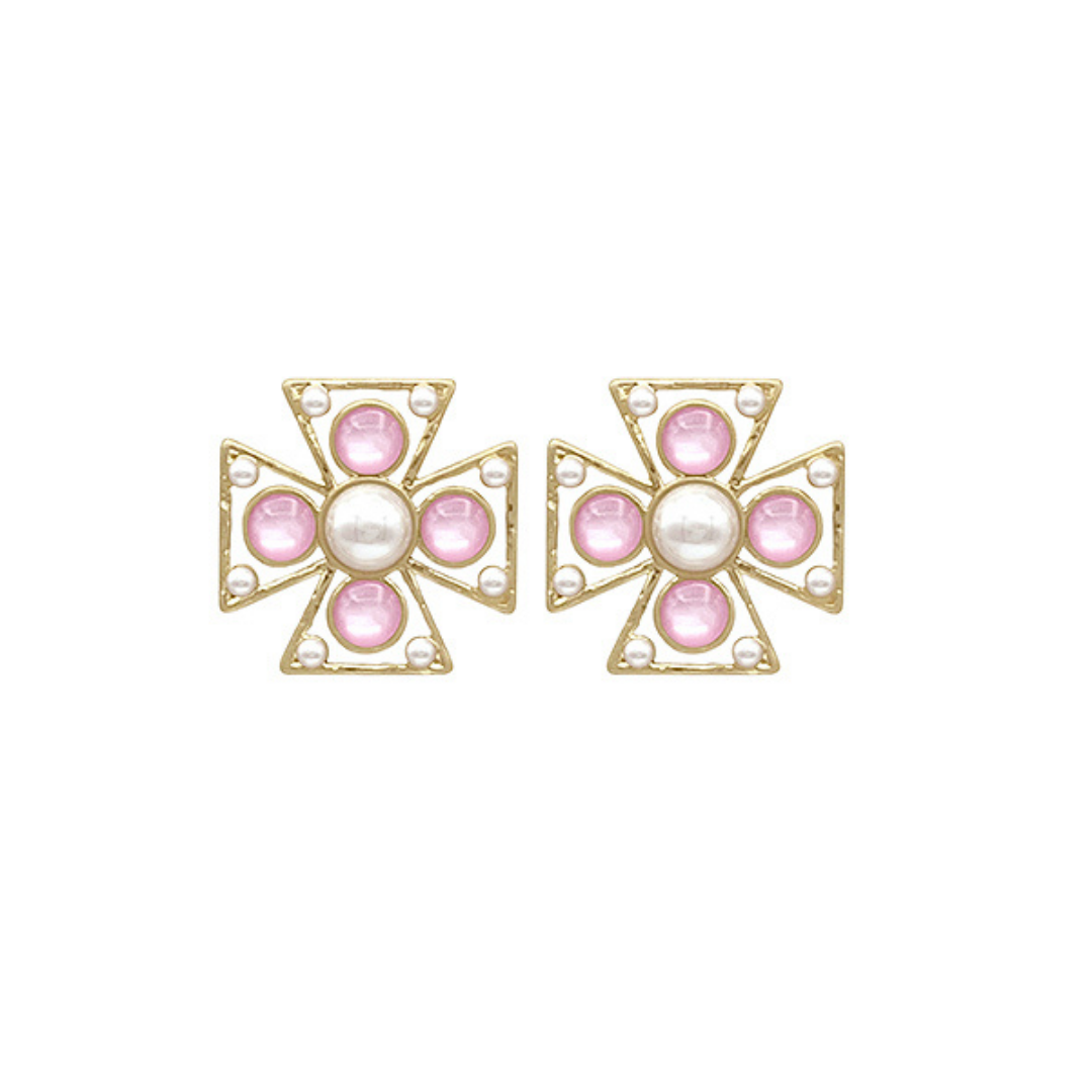 Byzantine Cross + Stone Earrings