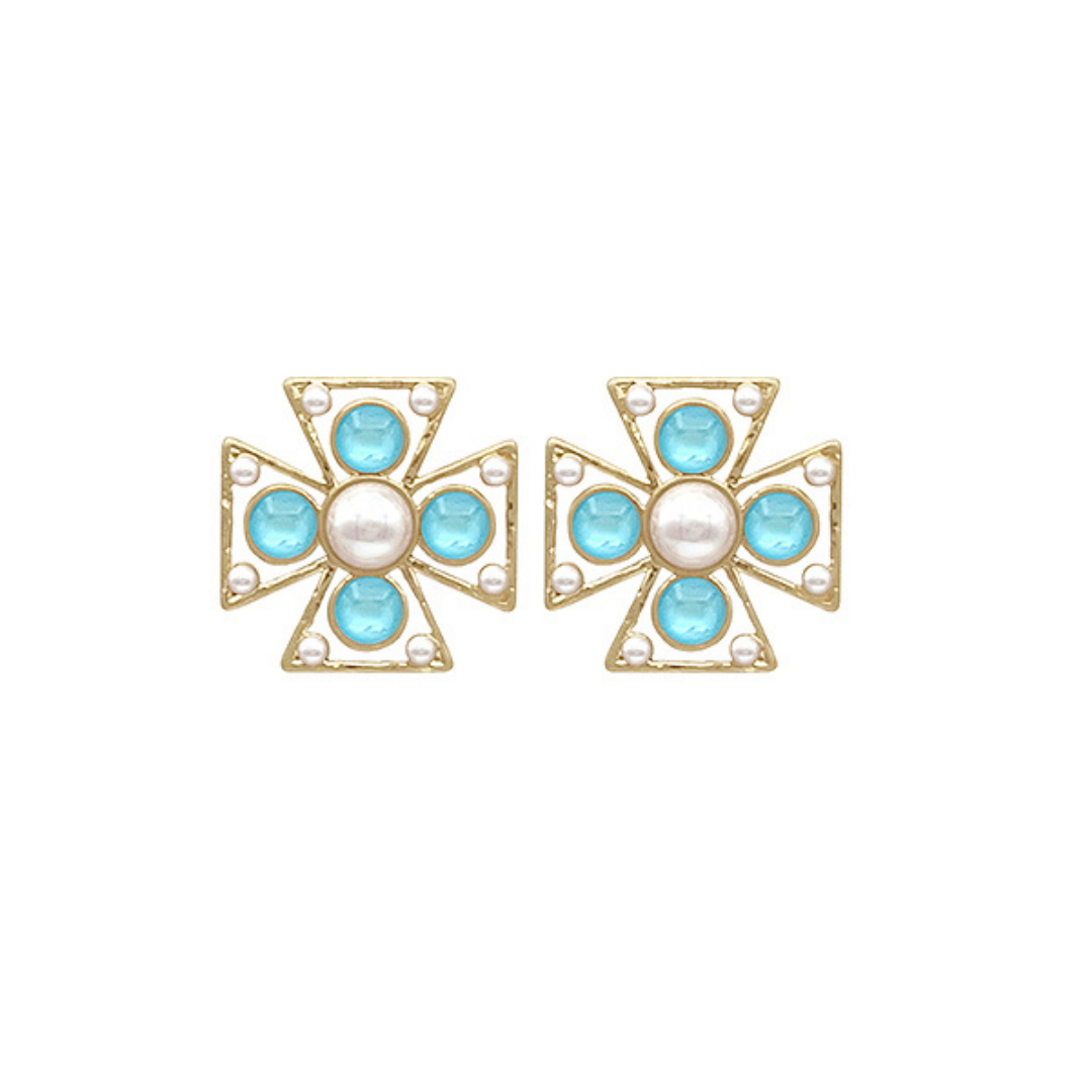 Byzantine Cross + Stone Earrings