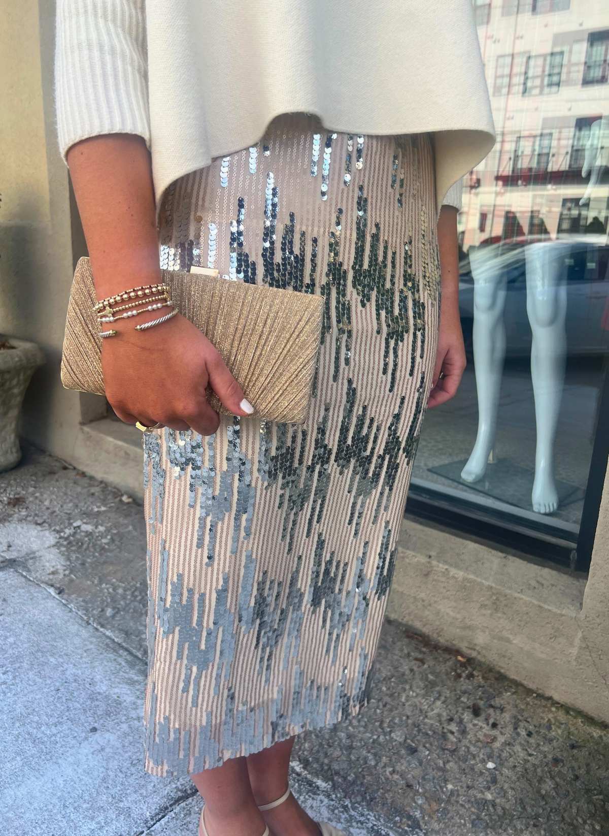 Mirrored Sequin Midi Skirt