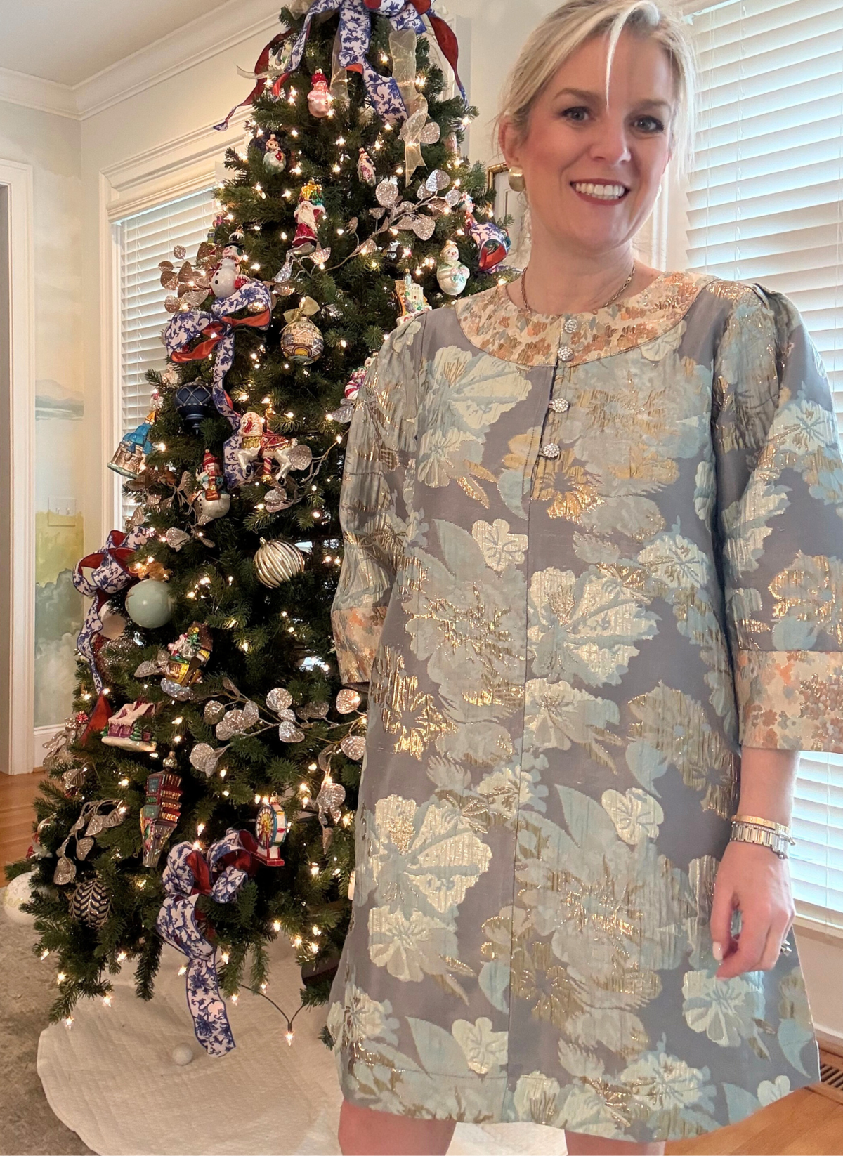 Jacquard Button Neck Dress