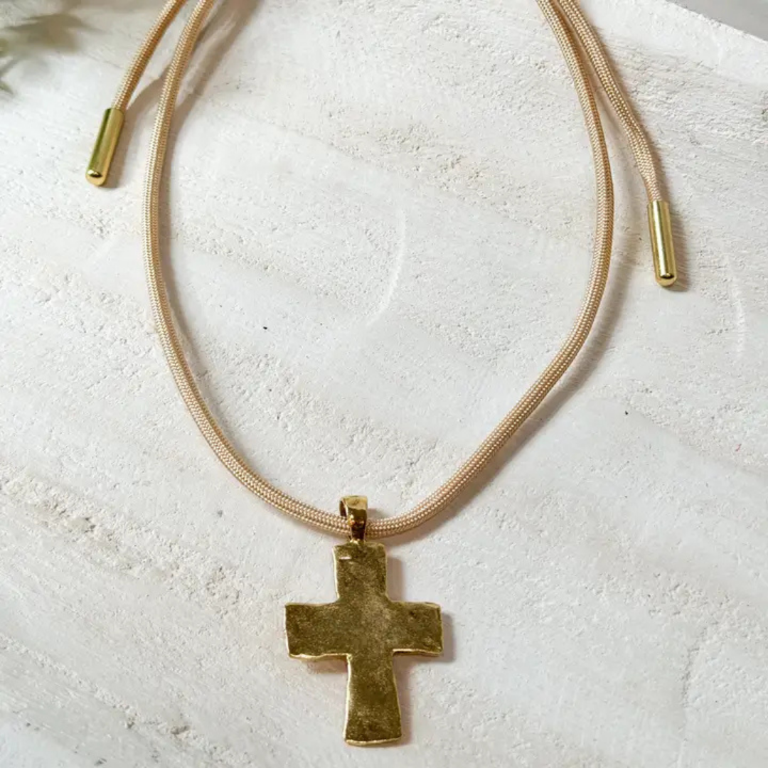 Cord Hammered Cross Necklace