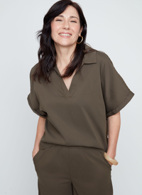 Eyelet Back Collared Blouse