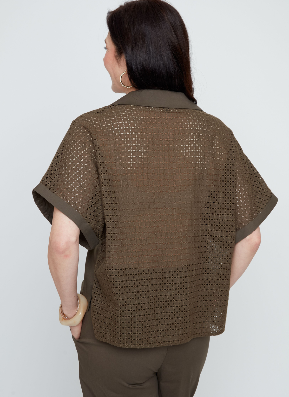 Eyelet Back Collared Blouse