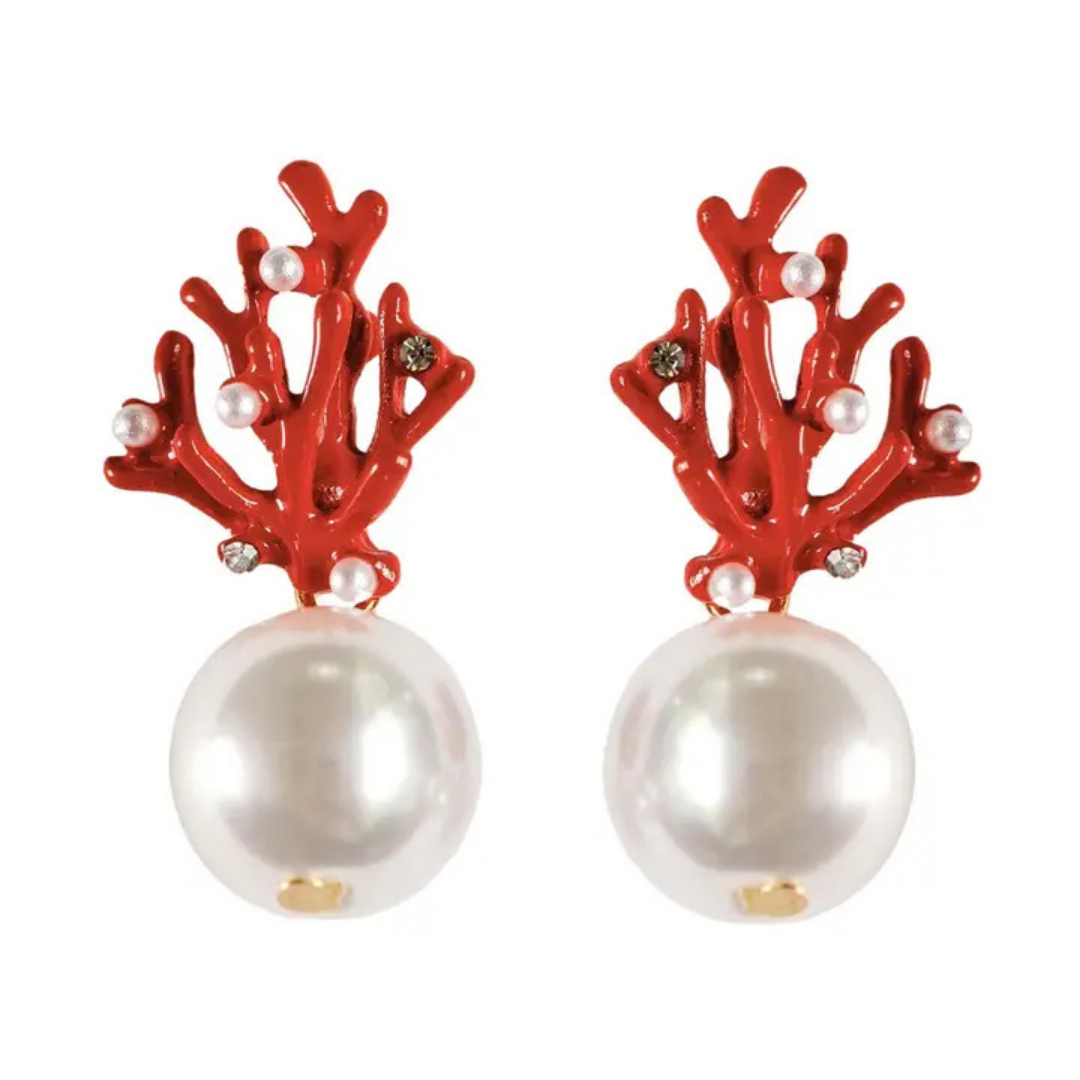 Pearl and Coral Mini Statement Earrings