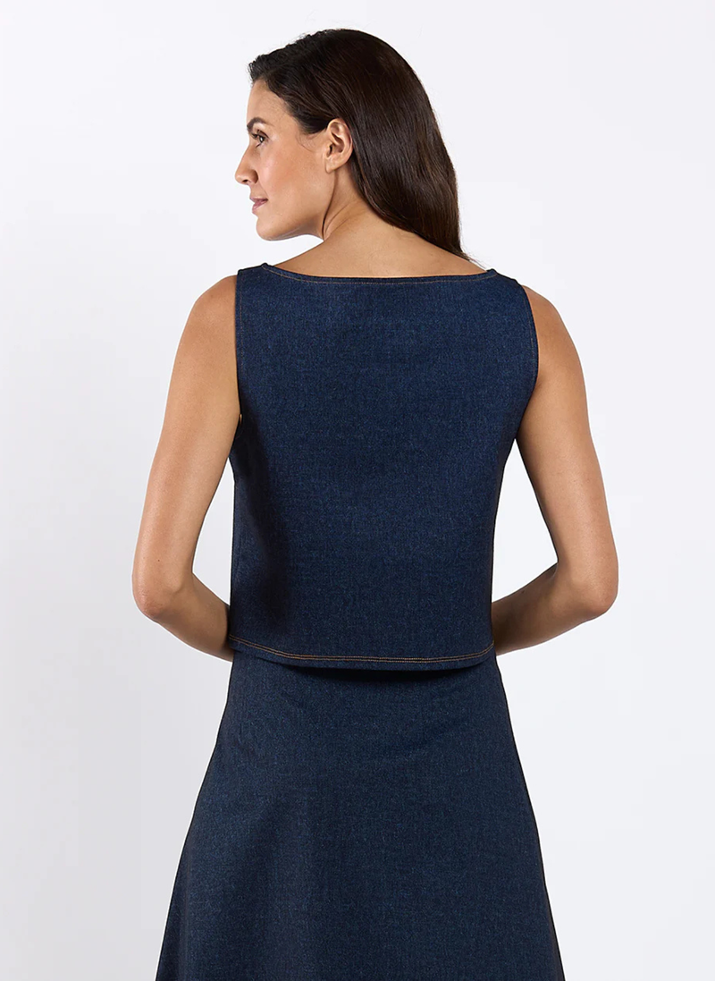 Chantal Top- Navy Saddle