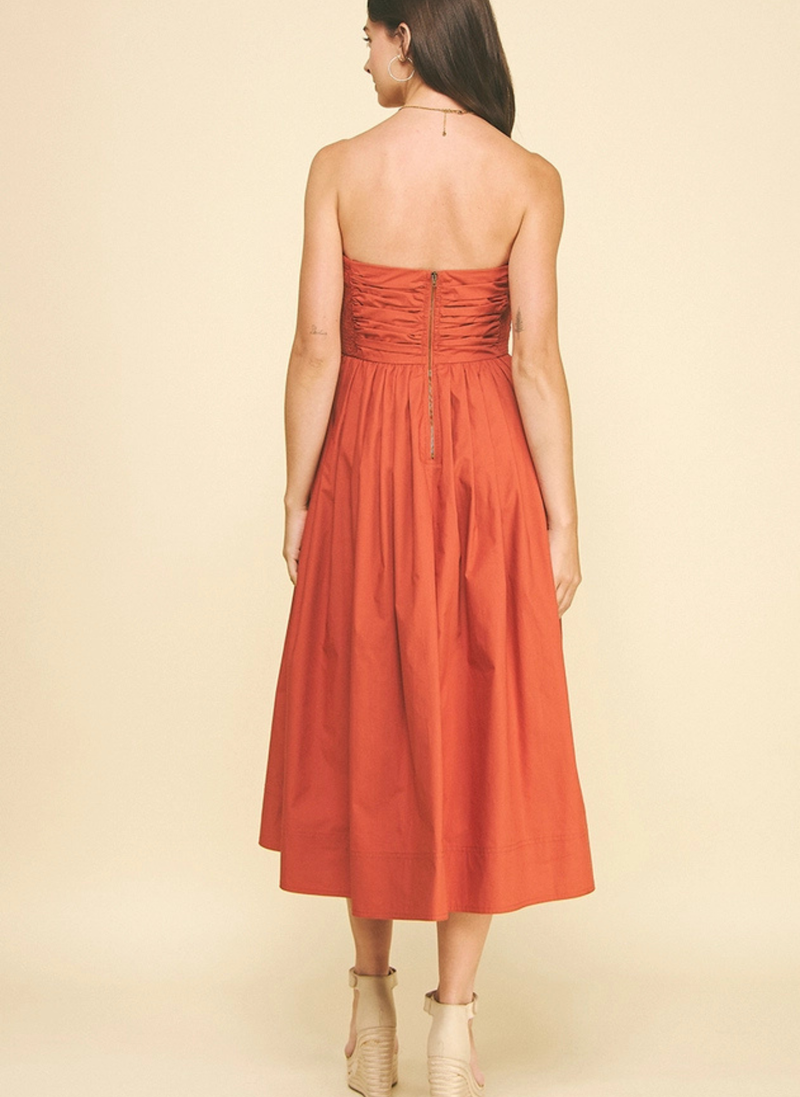 Shirring Details Sleeveless Midi Dress