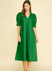 V-Neck Pleated A-Line Dress