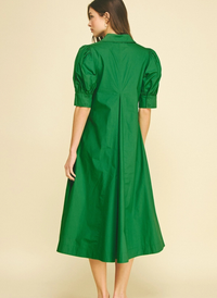 V-Neck Pleated A-Line Dress