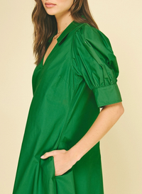 V-Neck Pleated A-Line Dress