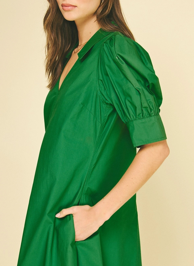 V-Neck Pleated A-Line Dress