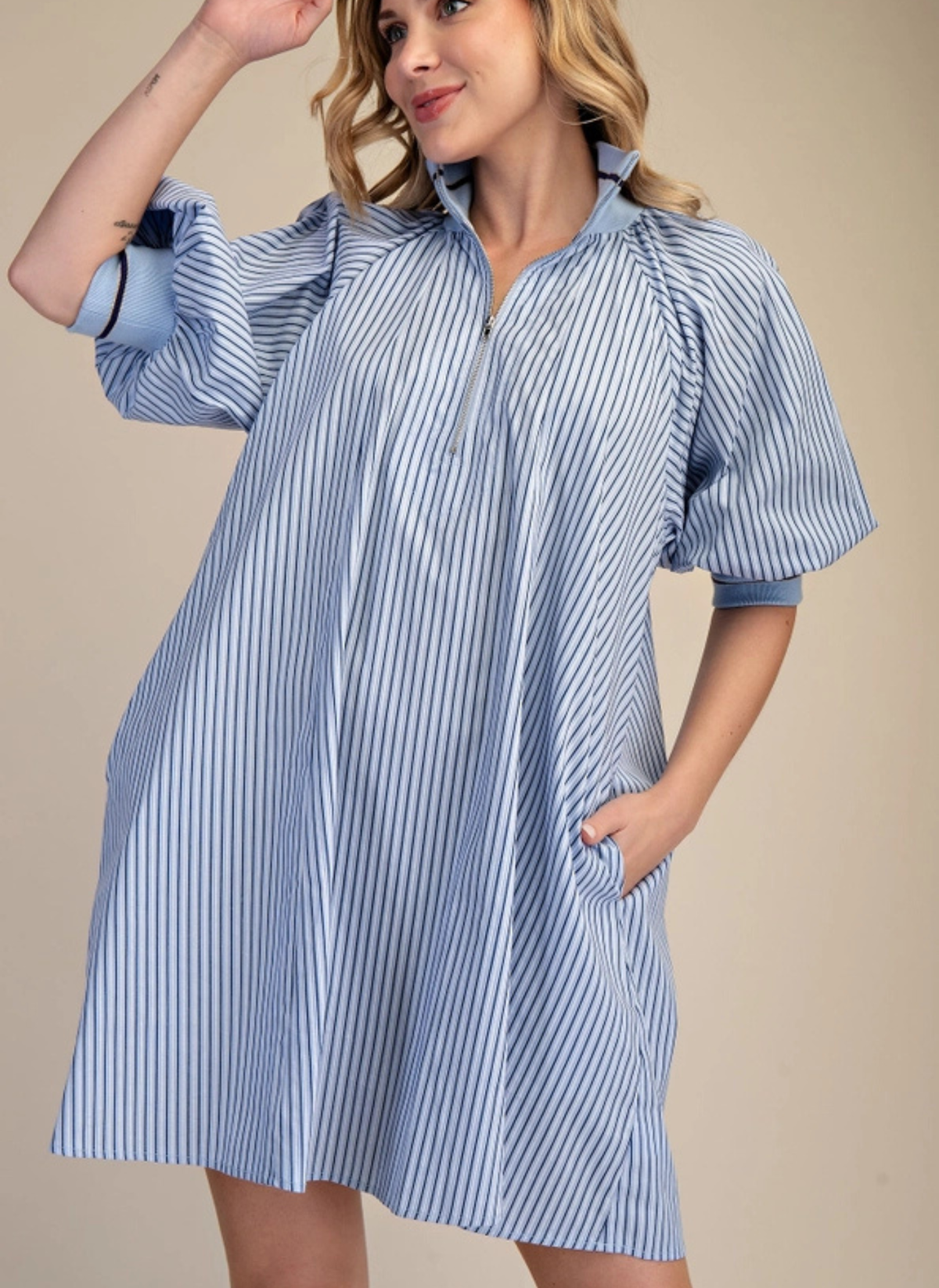 Banded Zip Neck Dress