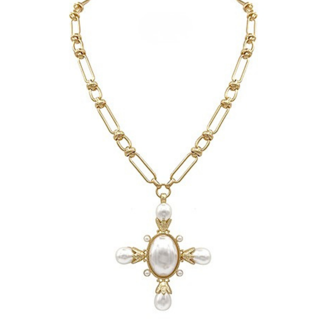 Brielle Baroque Cross Pendant Necklace
