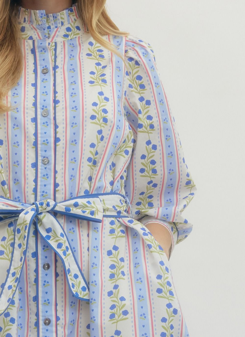 Floral Vine & Stripe Midi Shirt Dress