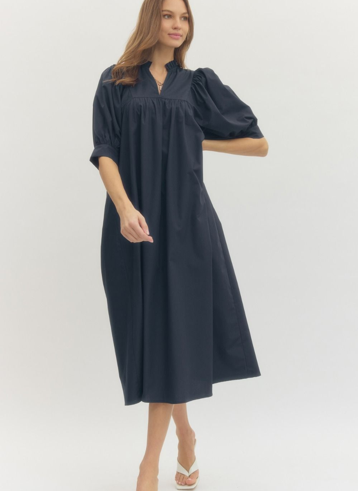 Effortless Puff Sleeve Midi Dress