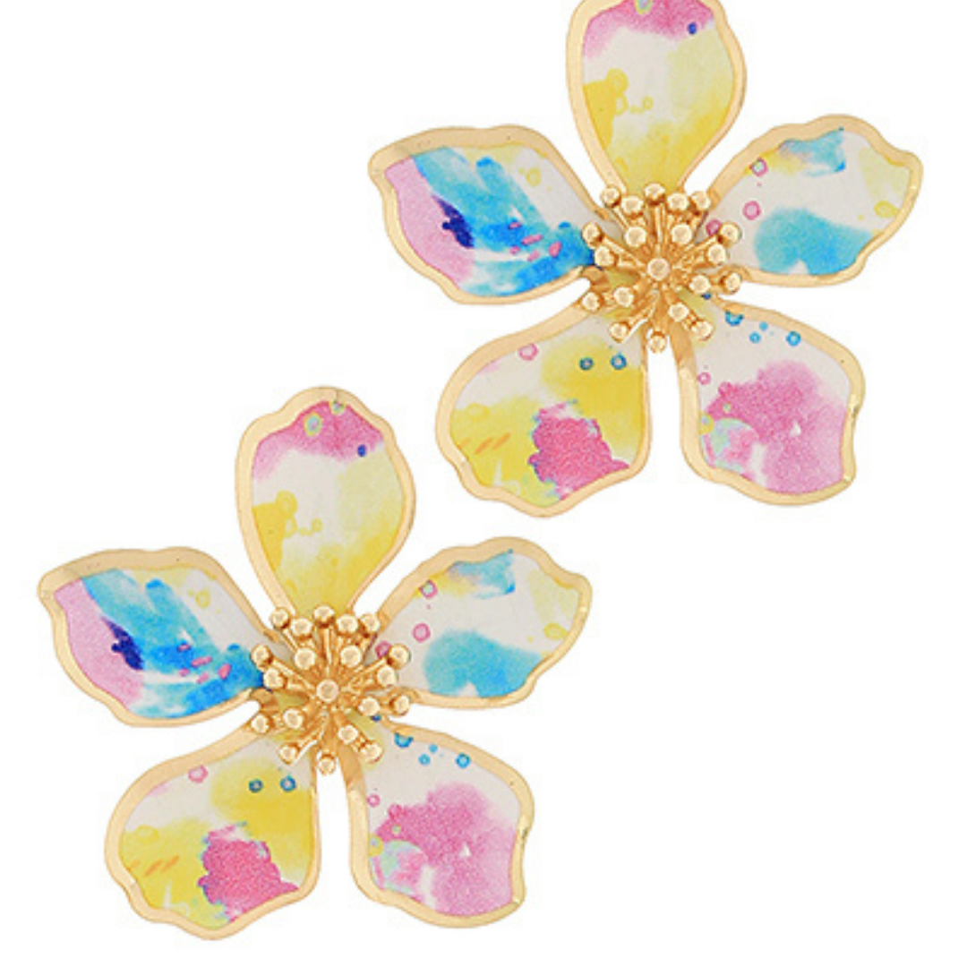 Watercolor Printed Flower Stud Earrings