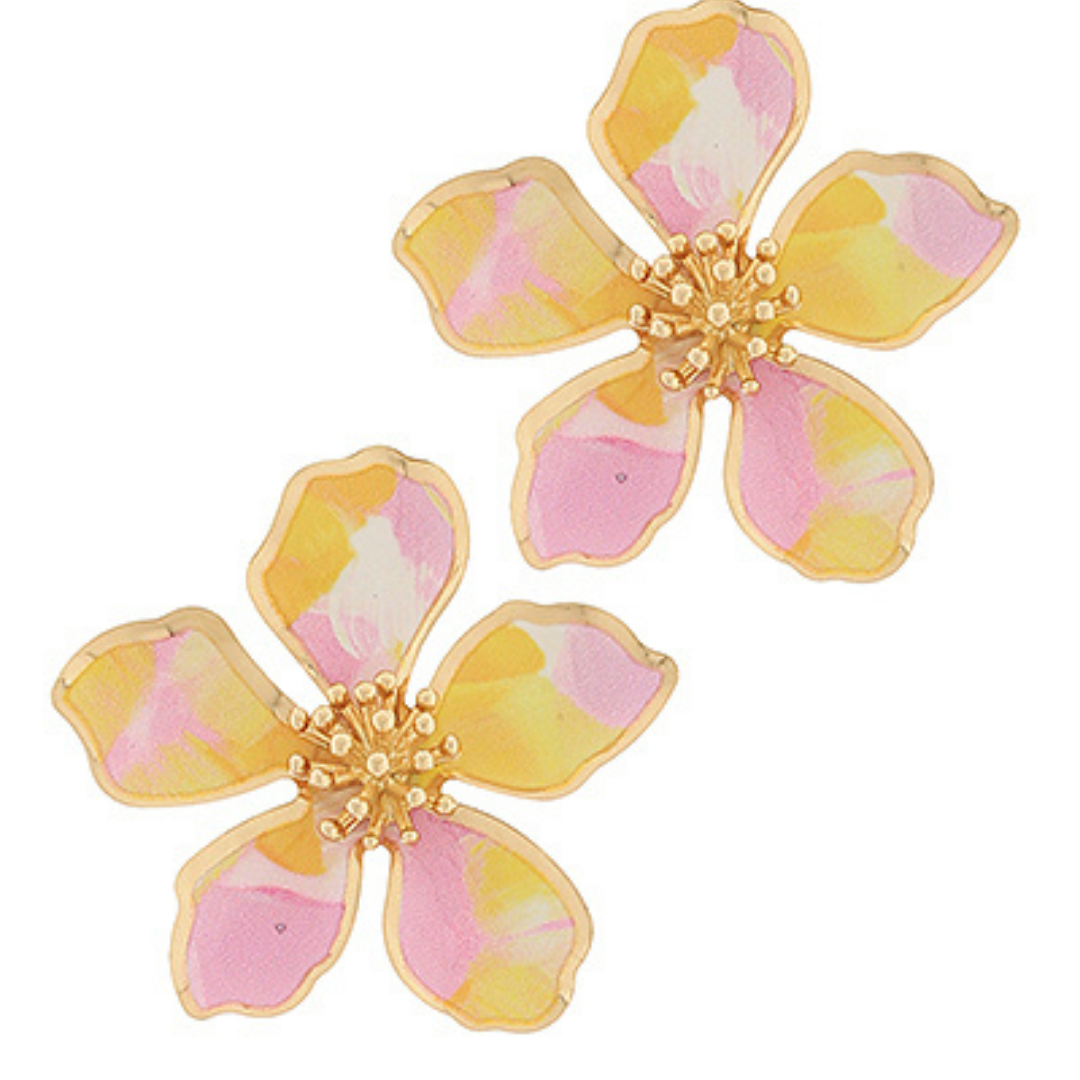 Watercolor Printed Flower Stud Earrings