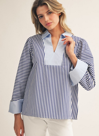 Stripe Long Sleeve Top with Contrast Trim