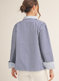 Stripe Long Sleeve Top with Contrast Trim