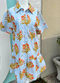 Marigold Stripe Tiered Shirt Dress