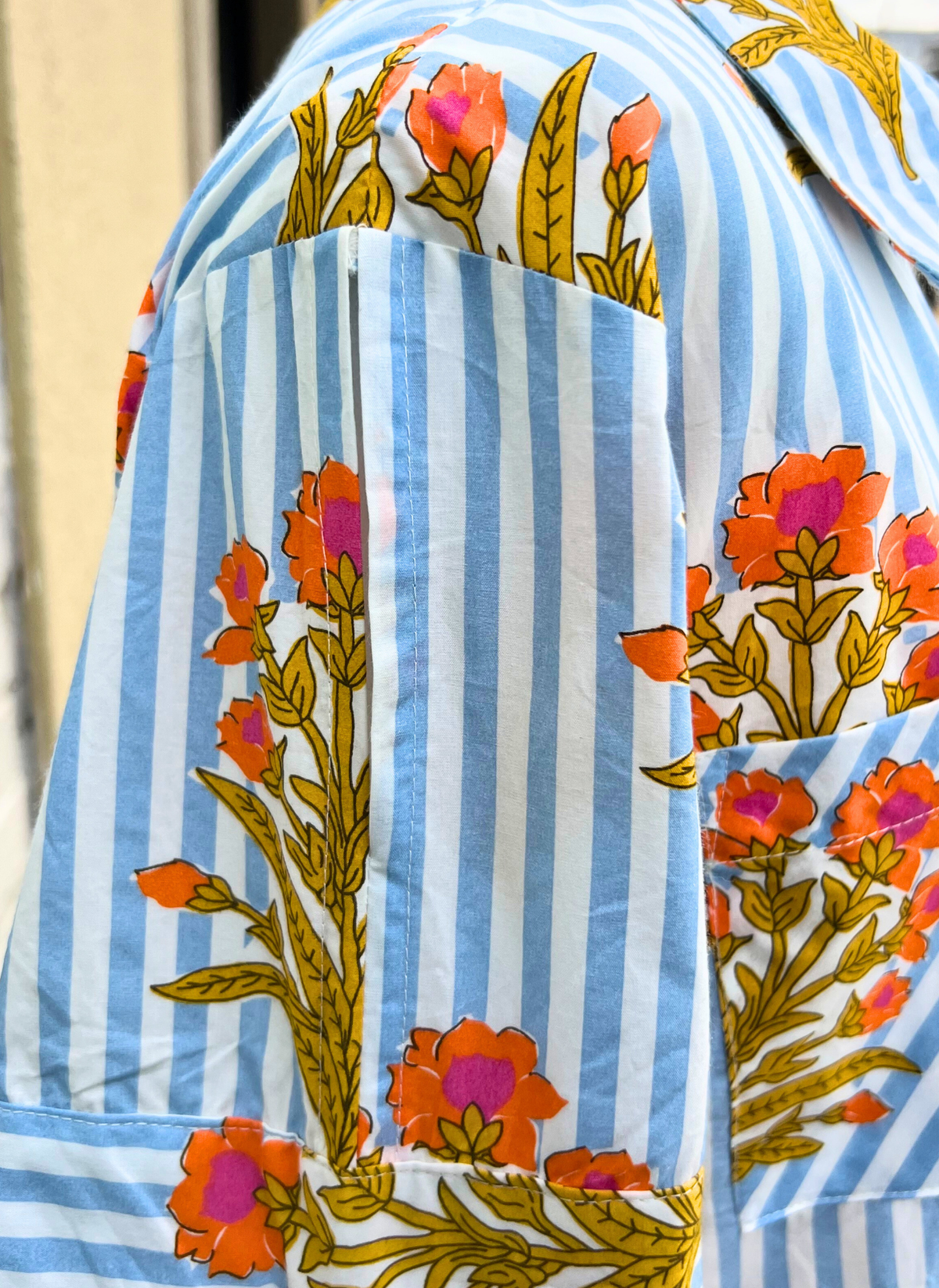 Marigold Stripe Tiered Shirt Dress