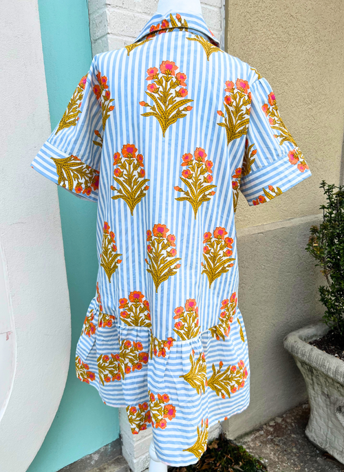 Marigold Stripe Tiered Shirt Dress