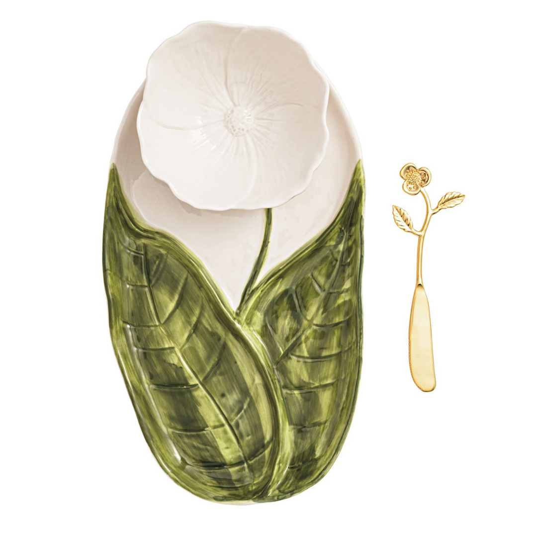 Figural Flower Bowl Tray Set