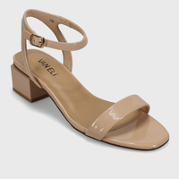 Cordie Square Heel Sandal - Nude Patent