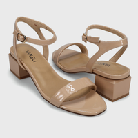 Cordie Square Heel Sandal - Nude Patent