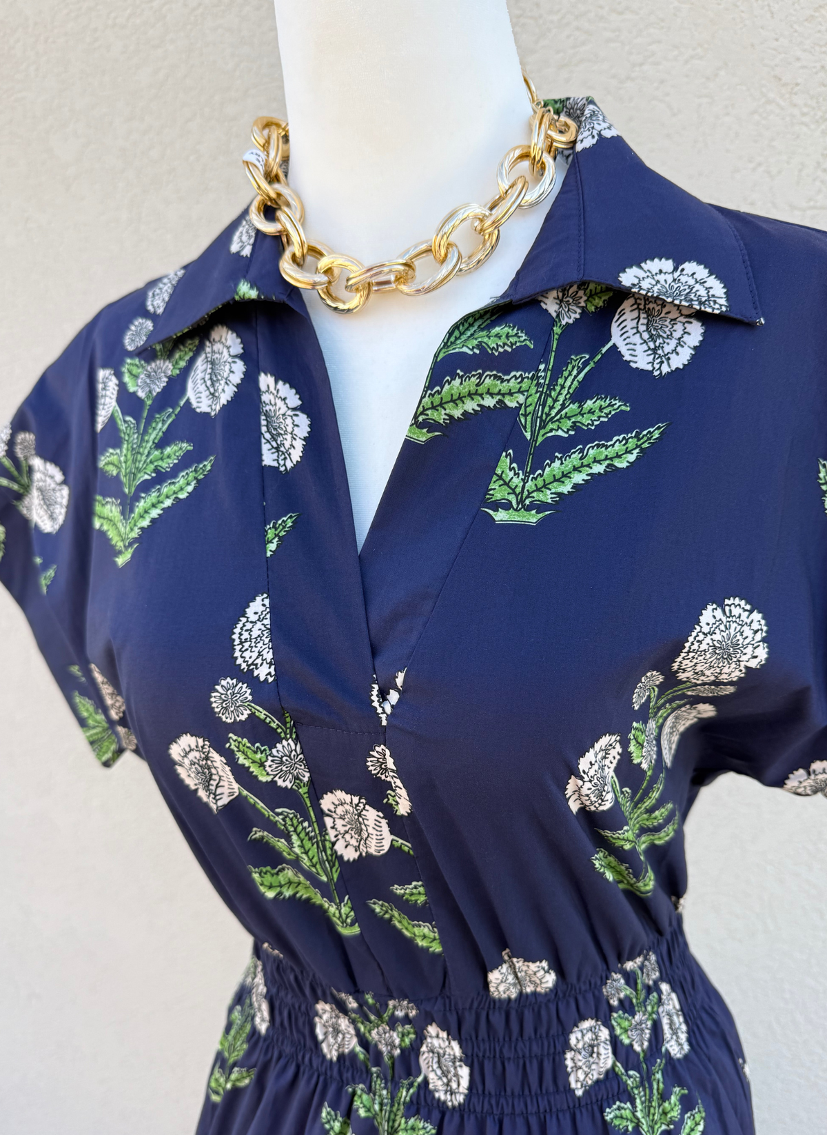 Cinch Waist Floral Block Print Dress