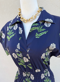 Cinch Waist Floral Block Print Dress