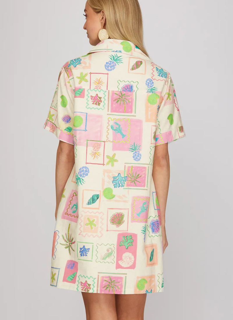 Postmarked Paradise Shirt Dress