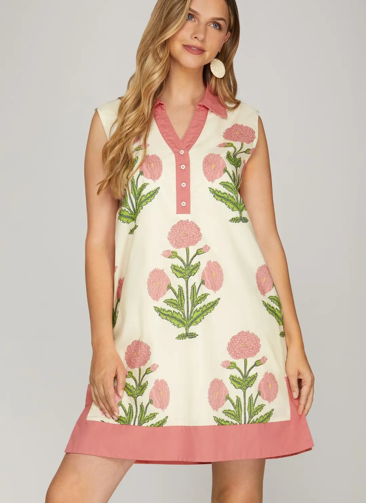 Blushing Bloom Collared Shift Dress