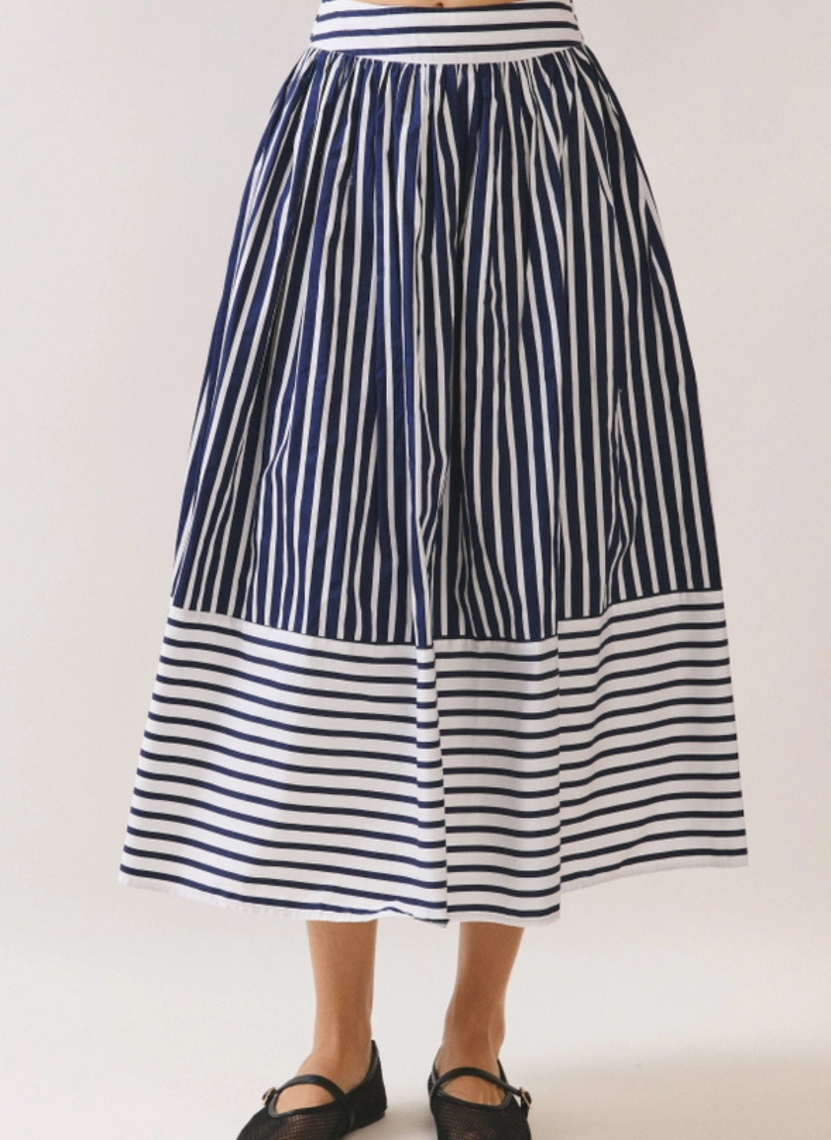 Striped High Waist Midi Skirt