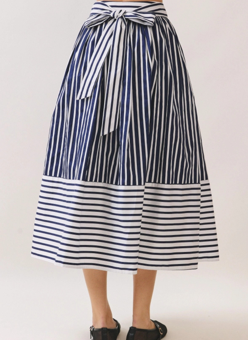 Striped High Waist Midi Skirt
