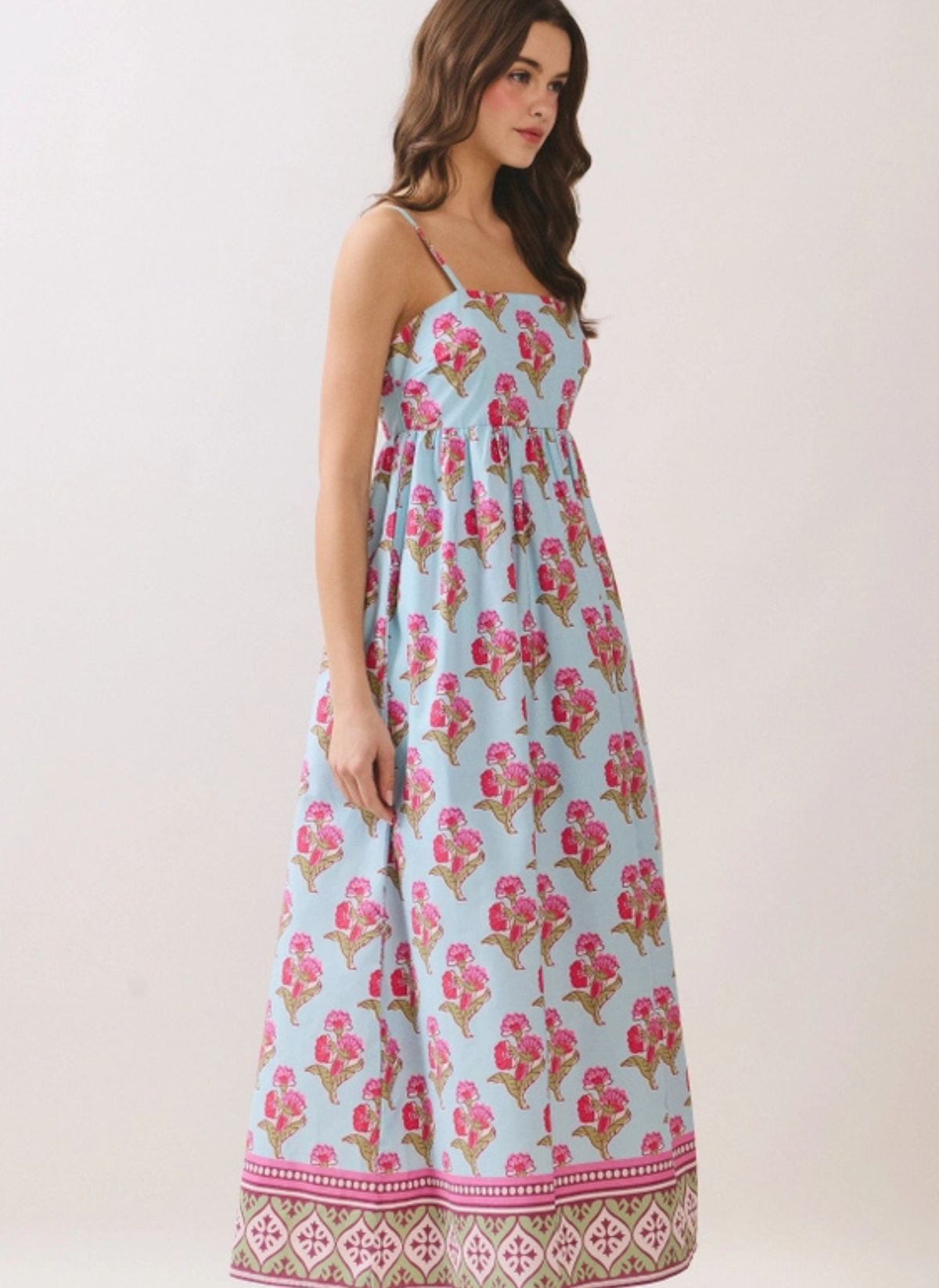 Floral Print Gathered Seam Midi Dress