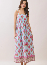 Floral Print Gathered Seam Midi Dress