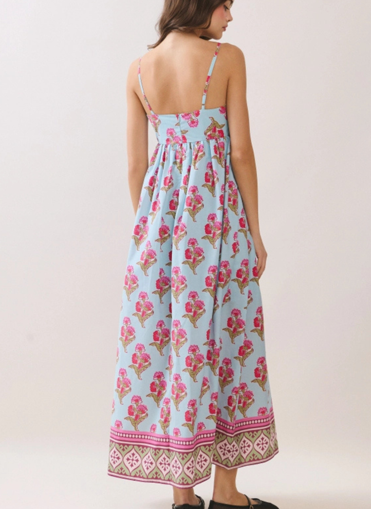Floral Print Gathered Seam Midi Dress
