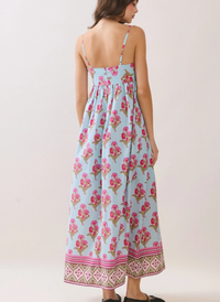 Floral Print Gathered Seam Midi Dress