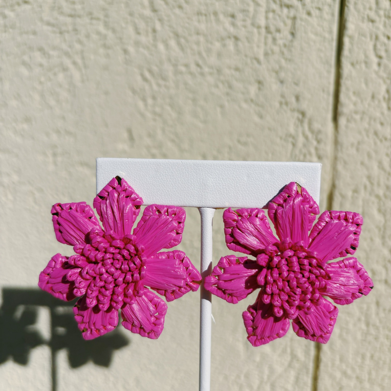 Wrapped Raffia Flower Earrings